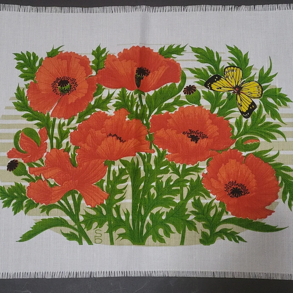 The Bagshaws of St Lucia West Indies 4-Pc Placemats Poppy Butterfly Floral NEW